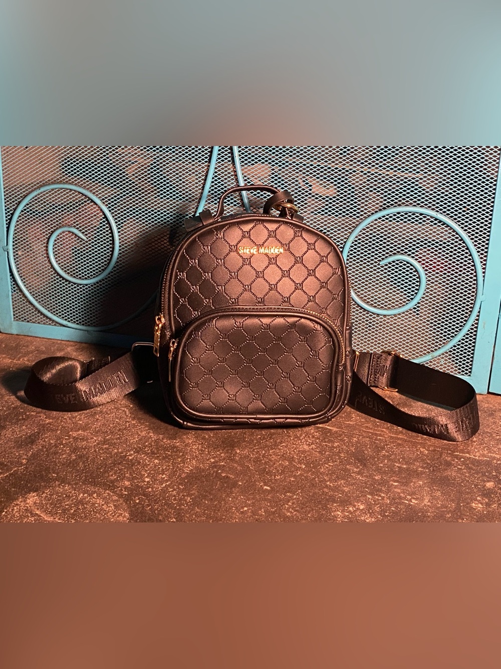 NWOT Steve Madden small backpack,tassel logo keychain,credit card wallet,black